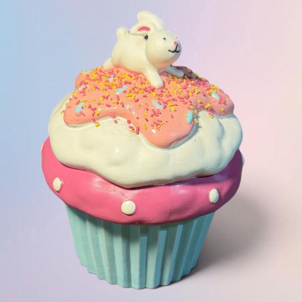 Porcelain Cupcake Candle With Bunny On Top | Cute Decor | Never Used